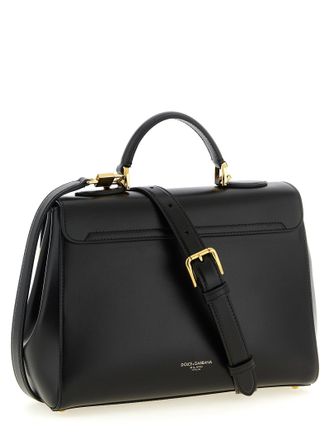 Dolce & Gabbana Marlene Calfskin Leather Top Handle Bag - Black
