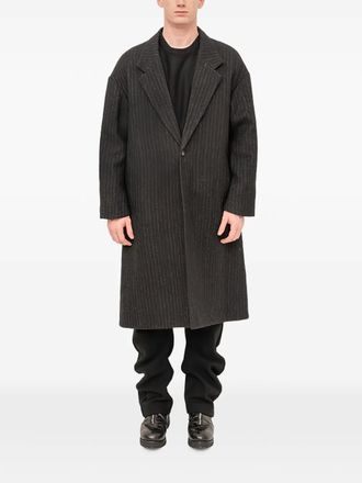 Devoa striped wool single-breasted coat - Black