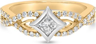 House of Brilliance 10K Two Tone Color 2/3 Cttw Diamond Kite and Twist Shank Ring in Yellow at Nordstrom