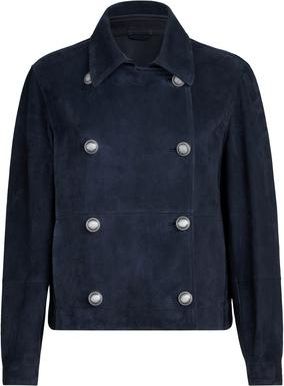 Brunello Cucinelli Couture suede cropped pea coat in Blue at Nordstrom, Size 48 It