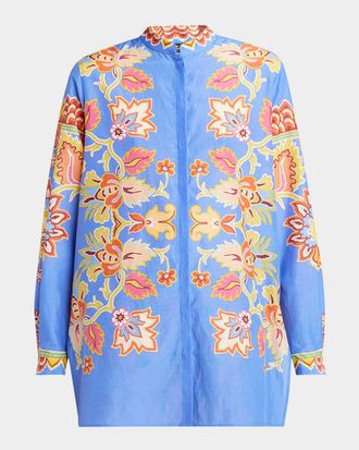 【Etro】プリント ramie tunic Printed ramie tunic in orange - Etro | Mytheresa