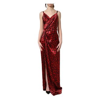 Dolce & Gabbana Gowns, female, Red, Size: 3XS Leopard Draped Sleeveless Maxi Dress