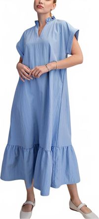 Glam Ruffle Neck Relaxed Midi Dress In Light Blue