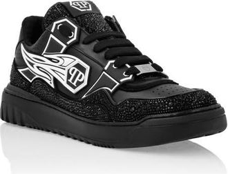 Philipp Plein Mix Leather Lo-Top Sneakers Strass Hexagon Men in Black/black at Nordstrom, Size 44