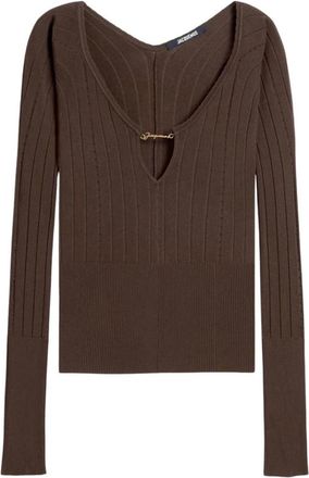 Jacquemus Bruine Geribbelde Gebreide Top - Dames - Ronde hals truien - Bruin - M - Leer - Truien & Vesten