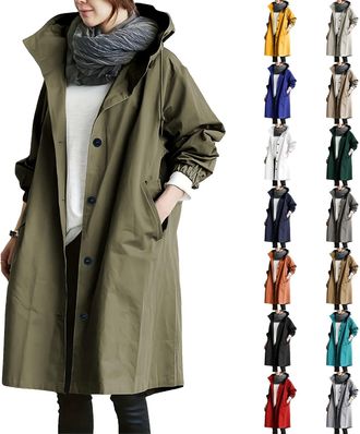 Generic Waterproof Jacket for Women UK Full Zipper Rain Jacket Hooded Long Sleeve Cold Weather Windbreaker Windproof Coat with Pockets Lightweight Raincoat Au
