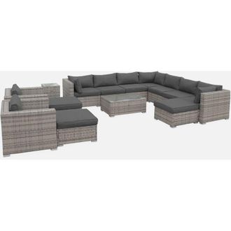 Sweeek Salotto da giardino angolare in resina intrecciata, 12-14 posti