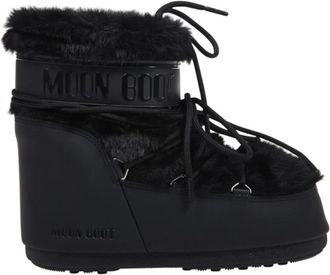 Moon Boot Icon Low Faux Fur Boot - Dames - Winterlaarzen - Zwart - 36 EU - Leer - Schoenen