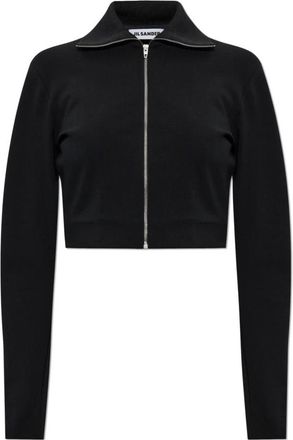 Jil Sander Light Jackets, female, Black, Size: XL Zipped Cropped Jacket
