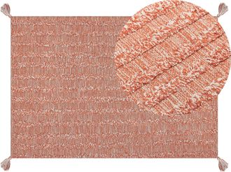 Beliani Alfombra De Algod&oacute;n Naranja 160 X 230 Cm Hecho A Mano Patr&oacute;n Moderno Boho Mugla