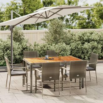vidaXL Set Comedor Jard&iacute;n 7 Pzas Y Cojines Rat&aacute;n Sint&eacute;tico Gris Vidaxl