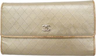 Chanel Gray Leather Long Wallet (Tri-Fold) (Pre-Owned)