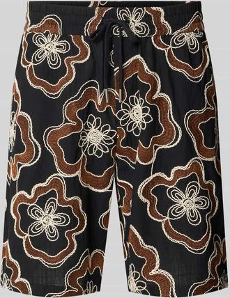 Antony Morato Straight Fit Shorts mit floralem Allover-Stitching in Black, Gr&ouml;&szlig;e 46