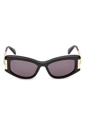 Max Mara 52mm Cat Eye Sunglasses in Shiny Black Deep Gold /Smoke at Nordstrom
