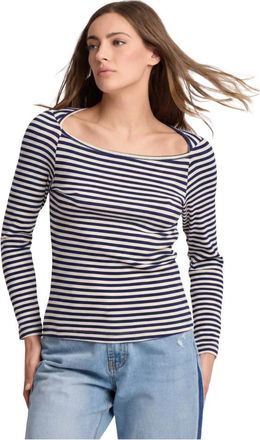 Kocca Tops, Dames, Blauw, XL, Chic gestreept top met lange mouwen