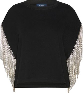 Sportmax BOXY T-SHIRT IN COTTON WITH RHINESTONE FRINGES - Sportmax - Woman