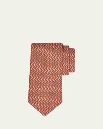 Ferragamo Mens Pelican Micro-Print Silk Tie