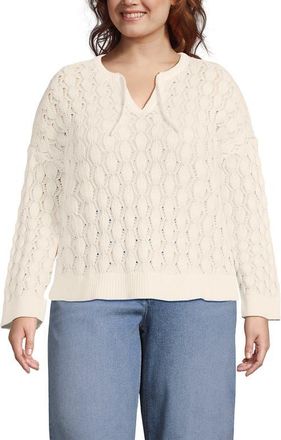 Lands End Plus Size Drifter Tie Notch Neck Sweater in Fresh Ivory at Nordstrom, Size 2X