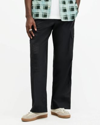 AllSaints Mens Organic Cotton Verge Wide Leg Relaxed Fit Cargo Trousers, Size: 32