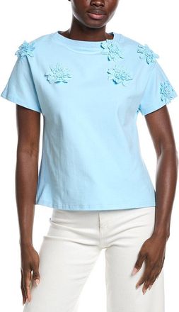 Gracia Flower Applique Solid Color T-Shirt