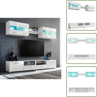 vidaXL The Living Store Set Parete Attrezzata Porta TV con Luci LED 5 pz Bianco Lucido - Armadietto a muro