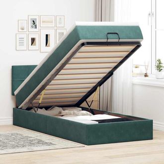 vidaXL Vidaxl - Cama Otomana Con Colch&oacute;n Y Led Terciopelo Verde Oscuro 90x200cm