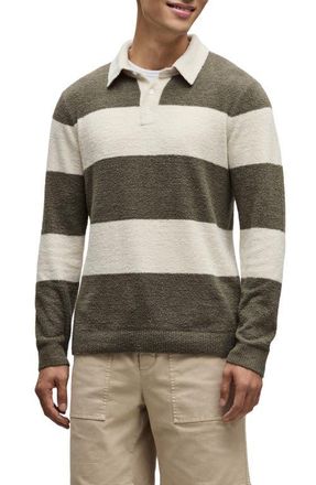 Barefoot Dreams CozyChic Lite Rugby Pajama Polo Sweater in Khaki Green/Moonlight at Nordstrom, Size Xx-Large