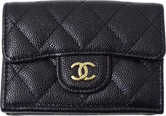 Chanel Black Grained Calfskin Wallet (Tri-Fold) (Pre-Owned)