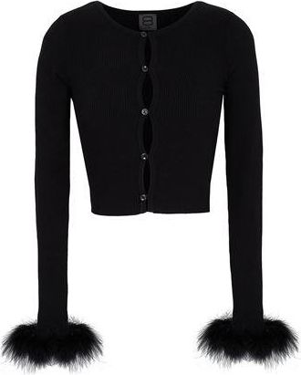 8 by YOOX VISCOSE BLEND CROPPED CARDIGAN WITH FEATHERS
