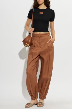 Fendi Linen Trousers, Womens, Brown