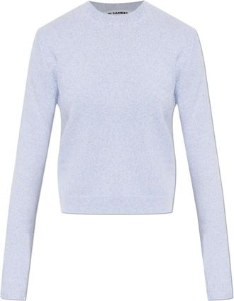 Jil Sander Wol trui met ronde hals - Dames - Ronde hals truien - Blauw - XL - Wol - Truien & Vesten