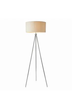 Netlighting Tri 1 Light Floor Lamp Chrome Ivory Linen Effect E27 in White