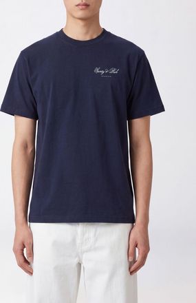 Sporty & Rich T-shirt girocollo in cotone con logo stampato a contrasto sul petto