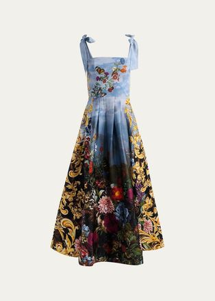 Alice & Olivia Hana Square-Neck Tie-Shoulder Maxi Dress