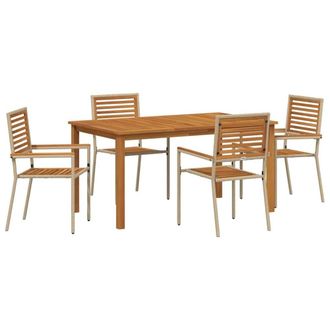Berkfield Home 5 Piece Garden Dining Set Beige Poly Rattan Acacia