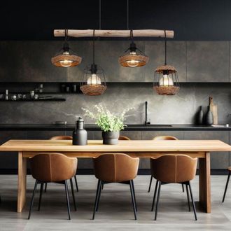 Globo Lighting Lampada a sospensione trave in legno lampada a sospensione corda di canapa design retrò gabbia di legno lampada da sala da pranzo a sospensione 4