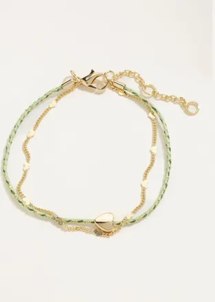 Fat Face FatFace Green Heart Cord Bracelet