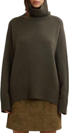 Reiss Brooklyn Wool & Cashmere Turtleneck Sweater in Khaki Green at Nordstrom, Size Medium