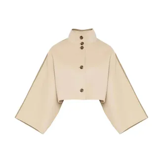 Yves Salomon Capes, female, Beige, Size: 2XL Double-sided cashmere-blend cropped cape jacket