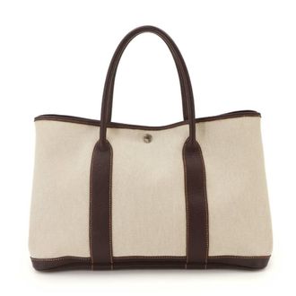 Herm&egrave;s Marron Natural Toile H Leather Handbag Tote Bag (Pre-Owned)