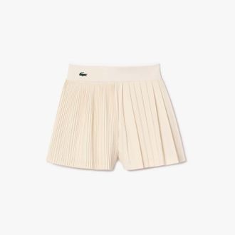 Lacoste Womens Sport Pleated Lined Tennis Shorts in Cream - Size 14 UK
