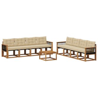 vidaXL Conjunto De Sof&aacute;s De Exterior Con Coj&iacute;n 9 Pcs Natural Y Beige Vidaxl