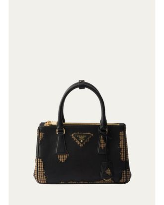 Prada Galleria Houndstooth Wool & Leather Top-Handle Bag