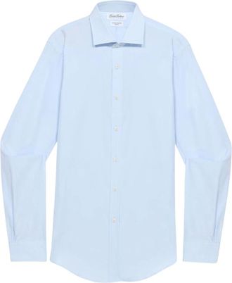 Brooks Brothers Overhemden, Heren, Blauw, S, Katoen, Slim Fit Poplin Overhemd met London Kraag