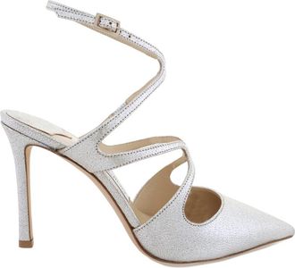 Jimmy Choo London Azia 95 Pointed-Toe Glitter Leather Slingback Pumps, Brand Size 37 ( US Size 7 )