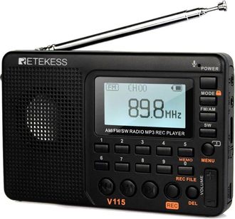 OEM Radio Port&aacute;til V115, Peque&ntilde;a Radio Recargable, Fm, Am, Sw, Alimentaci&oacute;n Por Bater&iacute;a Y Red El&eacute;ctrica, Tarjeta Tf, Grabadora, Mp3, Temporizador De Apaga