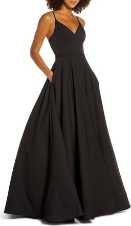 Mac Duggal Classic Sleeveless A-Line V-Neck Ballgown in Black at Nordstrom, Size 10