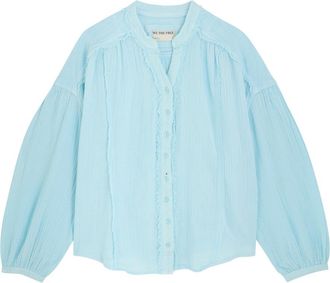 Free People Valley Double Cloth Cotton Blouse - Light Blue - S (UK8-10 / S)