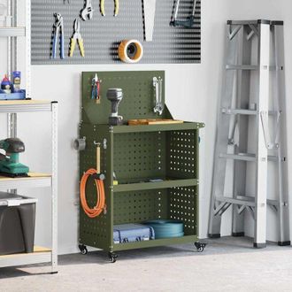 vidaXL Carro De Herramientas Con Estante Verde Oliva 65 X 35 X 111 Cm Vidaxl