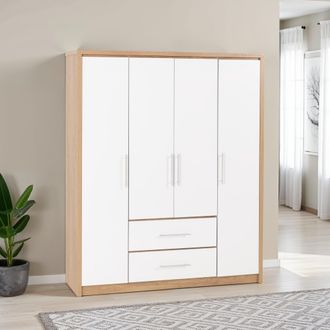 Seconique Seville 4 Door 2 Drawer Wardrobe in White